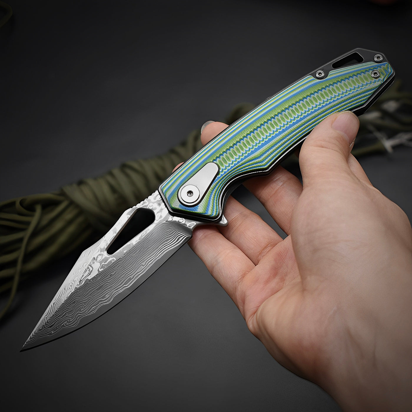 Rainbow Serpent Knife | Damascus Steel Blade with Artistic Design